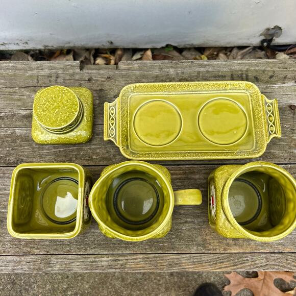 MCM 70s Japan Floral Daisy Olive Green Retro Kitsch Kawaii Sugar Cream Tea Set - Picture 2 of 5